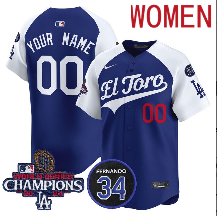 Women MLB Los Angeles Dodgers Custom blue 2024 World Series Champions Patch Cooperstown Jersey